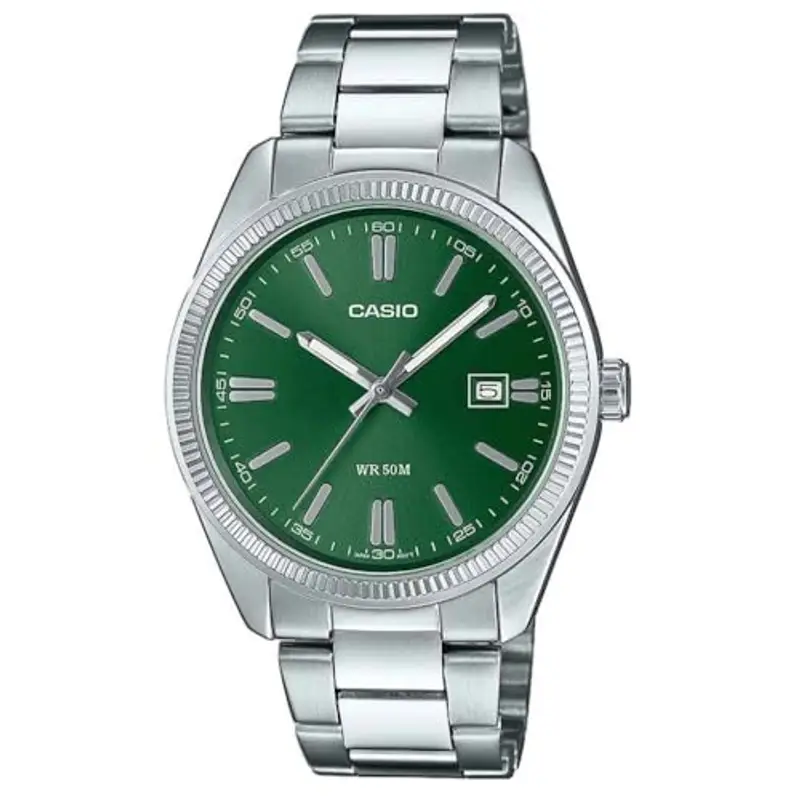Casio Orologio Quarzo Unisex, misura cassa 39.00mm con quadrante Verde Analogico e cinturino Argento in Cinturino in metallo MTP-1302PD-3AVEF