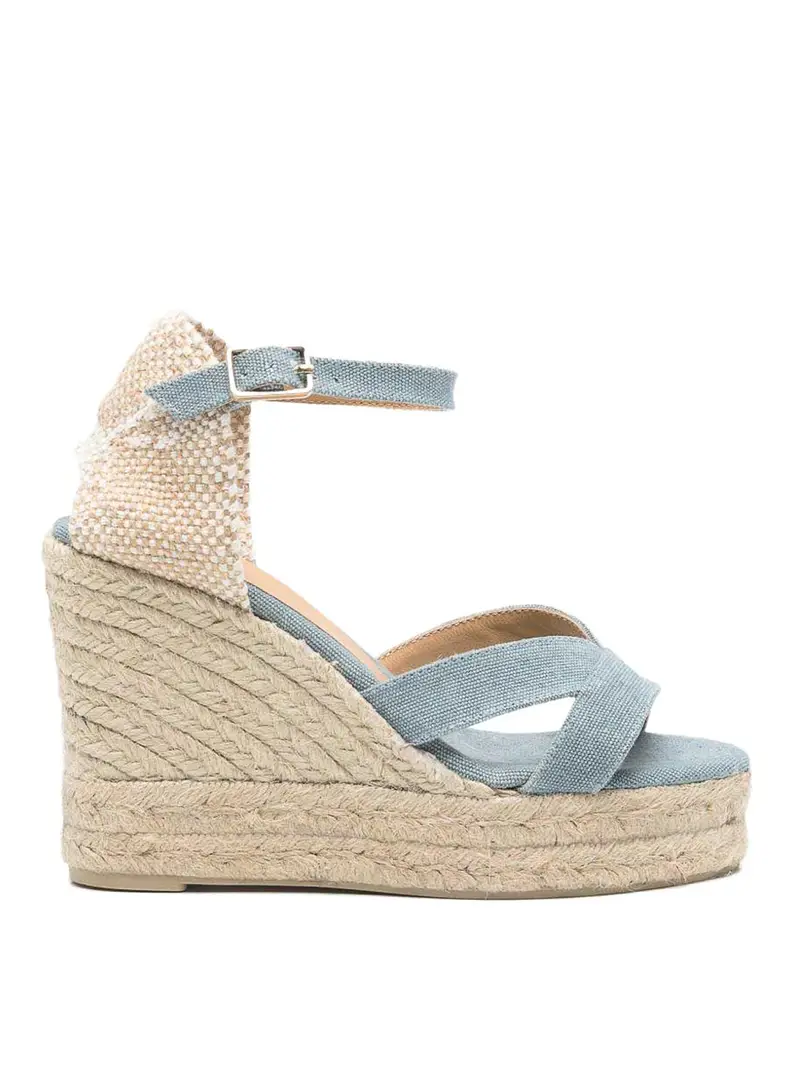Bruna Light Blue Wedge Sandals In Jute Azzurro