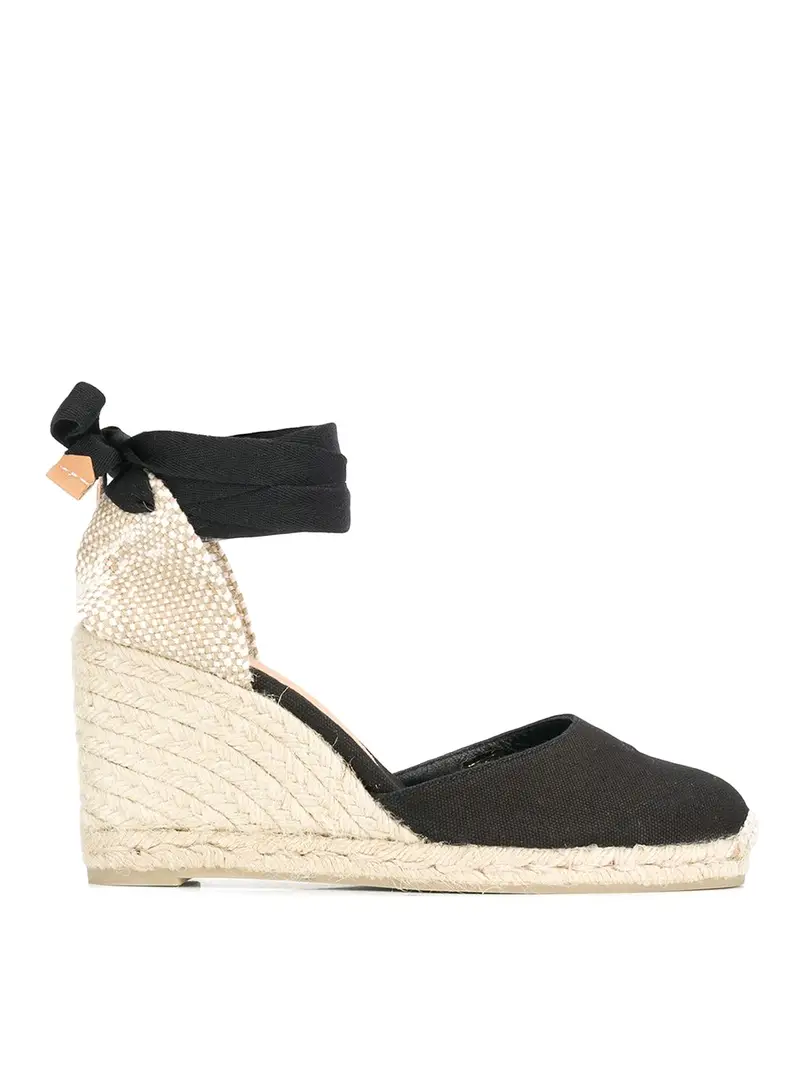 Espadrillas con zeppa in tela e iuta Nero