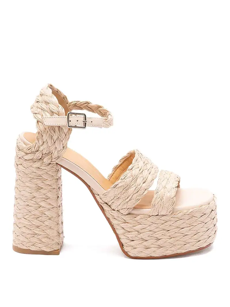 Sandali con tacco in rafia Beige