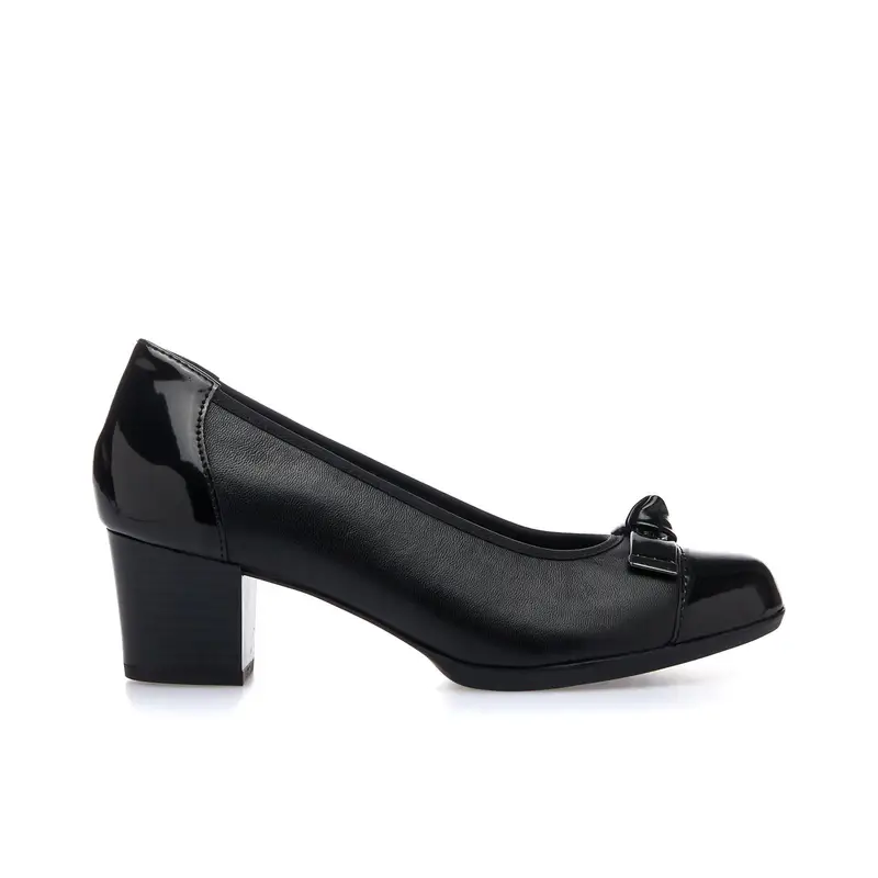 Decolletè comfort nere con tacco largo basso e fiocchetto