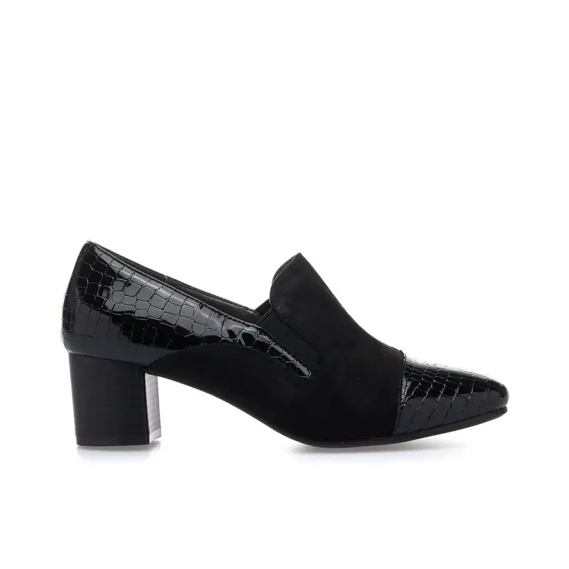 Decolletè comfort nere con tacco largo e inserto stampa animalier