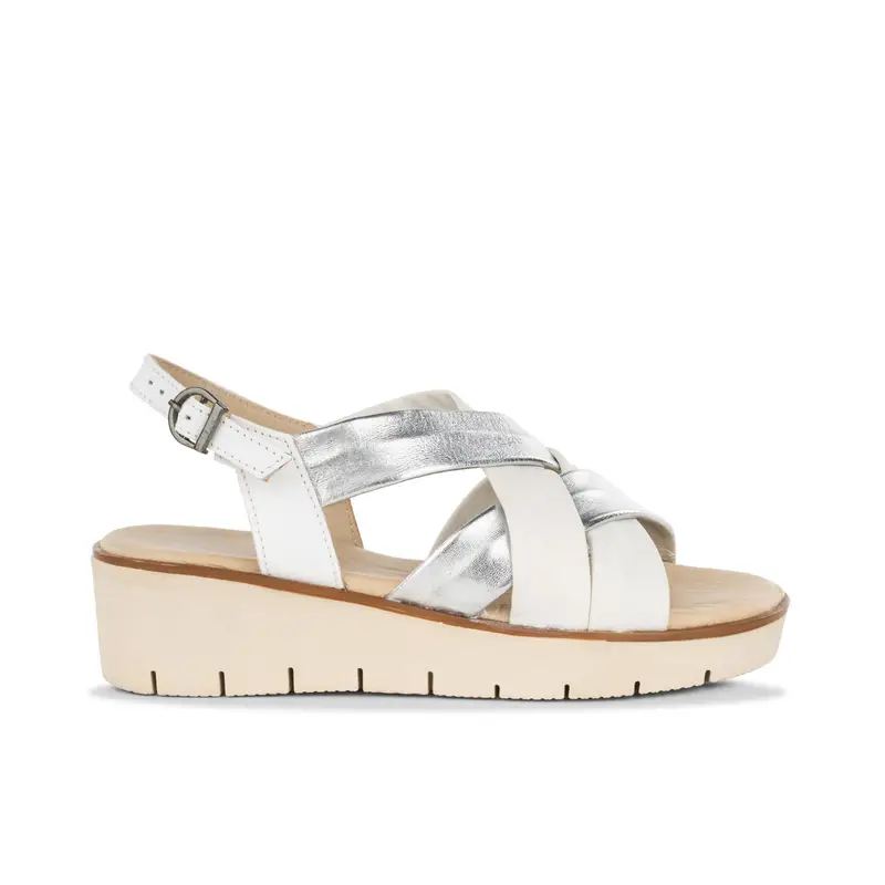 Sandali comfort bianchi da donna in pelle con zeppina