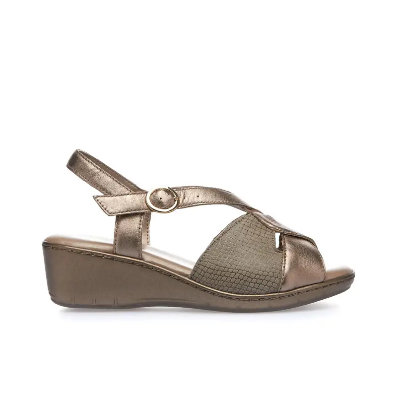 Sandali comfort oro in pelle con zeppa