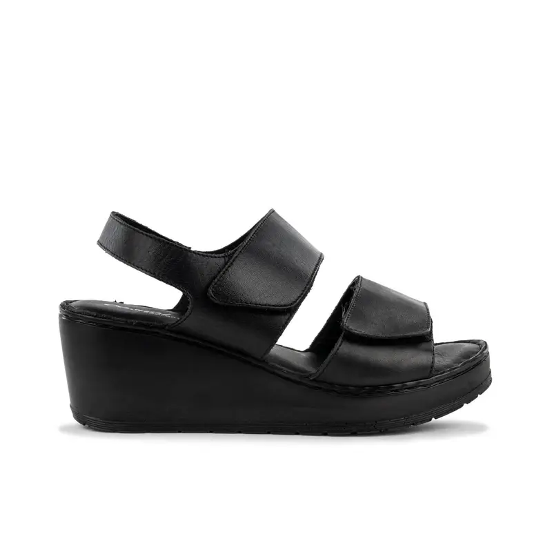 Sandali con zeppa comfort neri in pelle da donna con strappo
