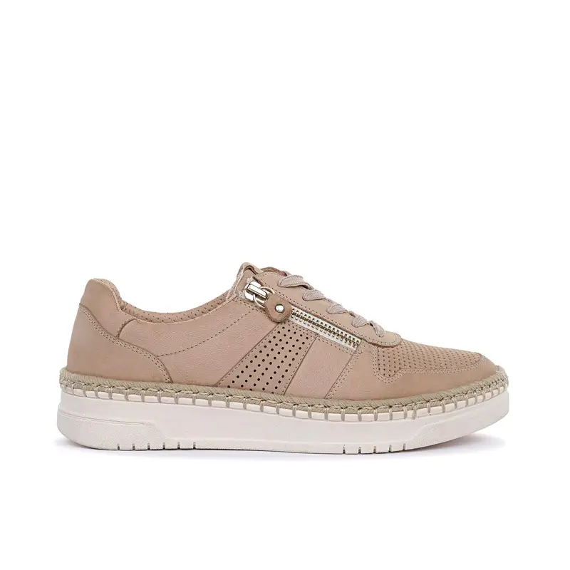 Sneakers beige in pelle con dettaglio effetto corda