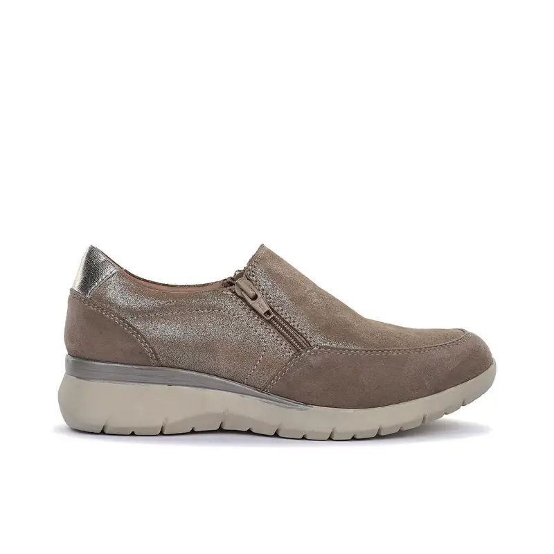 Sneakers comfort beige in pelle con zip