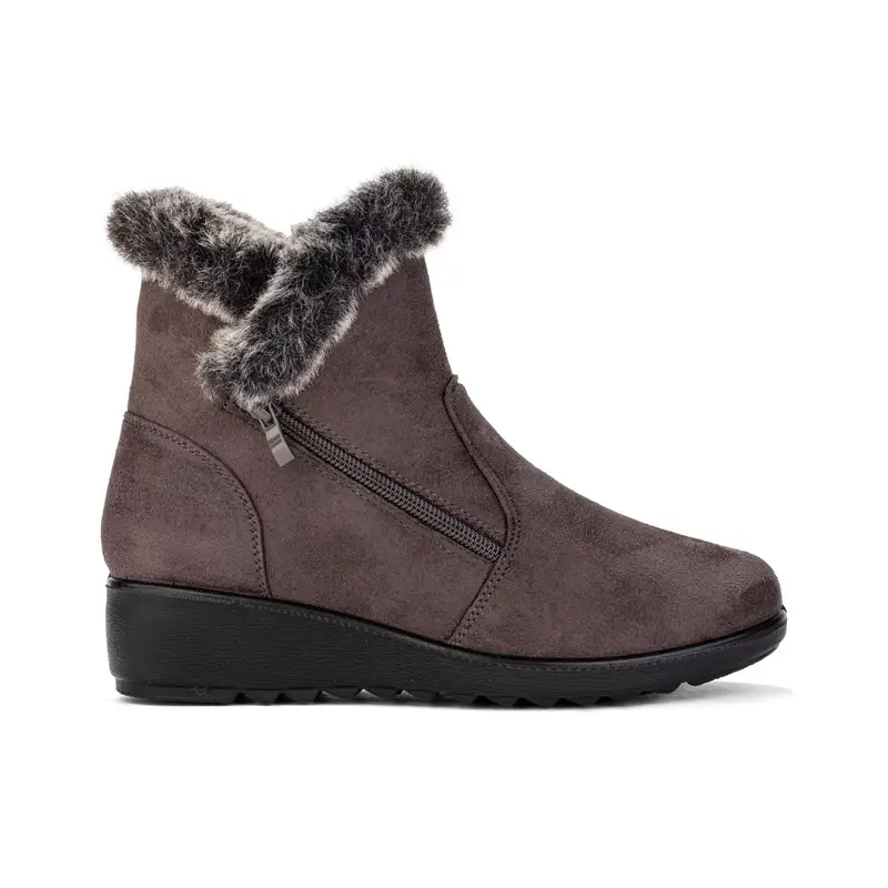 Stivaletti comfort marroni con zeppa, zip e bordo in peluche