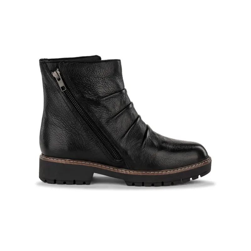 Stivaletti neri comfort da donna in pelle con arricciatura e zip