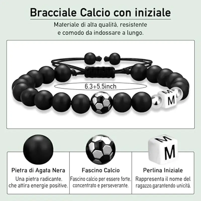 Casxyue Regalo Calcio Per Bambino Ragazzo Bracciale Bambino Con Ciondololettera Iniziale A-Z Per Figlio Fratello Regalo di Compleanno Regali di Natale Per Ragazzi (E) miniatura 3