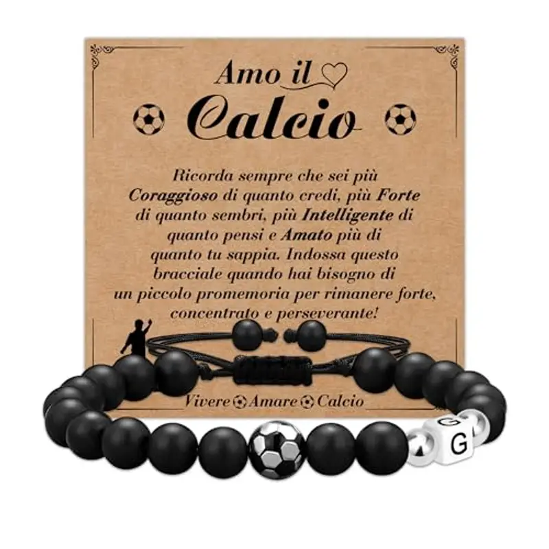 Casxyue Regalo Calcio Per Bambino Ragazzo Bracciale Bambino Con Ciondololettera Iniziale A-Z Per Figlio Fratello Regalo di Compleanno Regali di Natale Per Ragazzi (G)