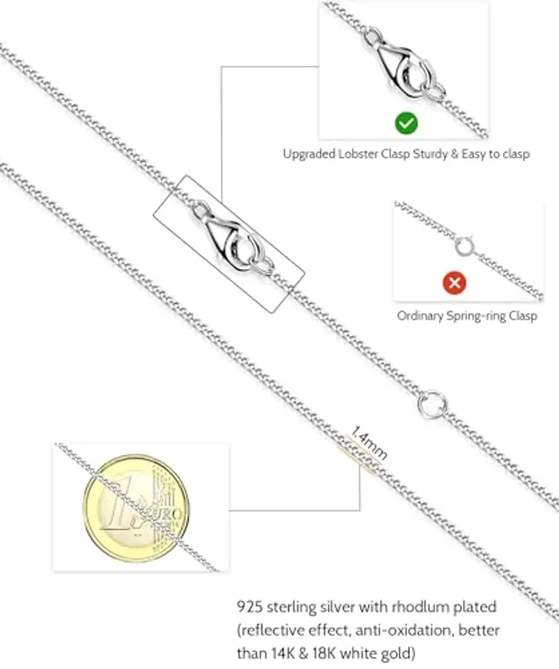 Catena in Argento Sterling 925 da Donna Senza Ciondolo Barbazzale Collana Donna Cuban Catena Bella Collana Sostituibile 45cm 50cm 60cm miniatura 2