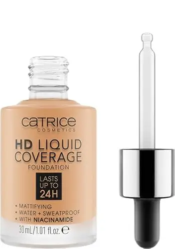 Catrice Fondotinta HD Liquid Coverage, n. 034, Nude, a lunga durata, opacizzante, opaca, per pelle impura, vegana,