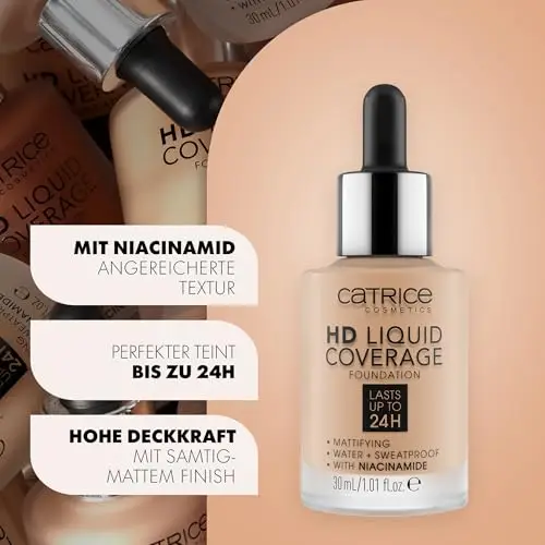 Catrice HD Liquid Coverage Fondotinta Viso Effetto Opacizzante, lunga durata, opacizzante, controllo della pelle miniatura 3
