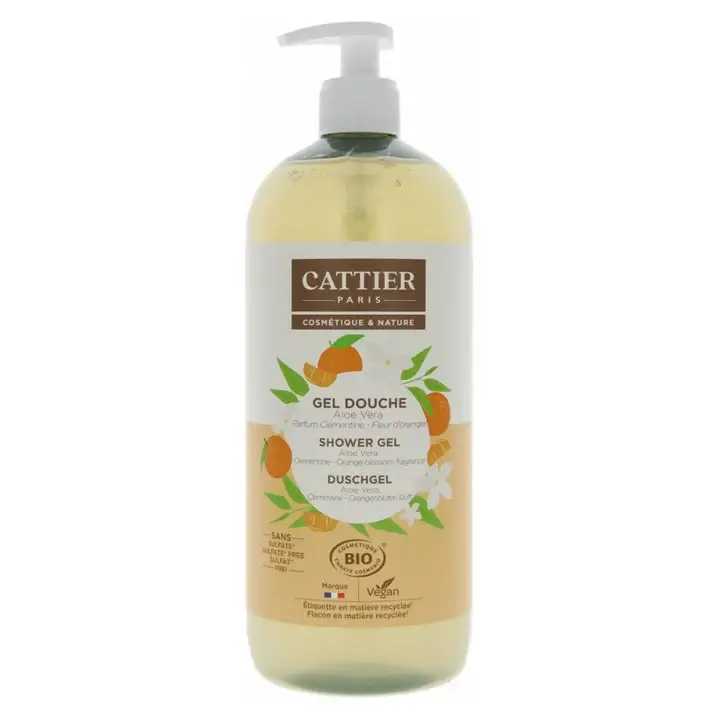Cattier Gel doccia biologico all'aloe vera, clementina, fiori d'arancio, 1 litro