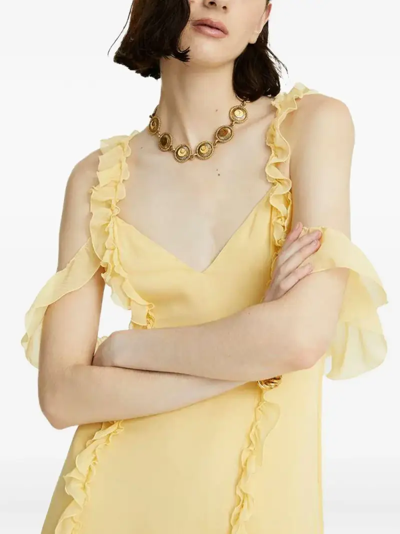 Céleste Abito lungo giallo in crepe con dettagli in ruches miniatura 3