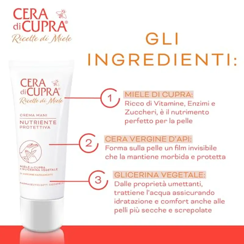 Cera di Cupra, Crema Mani Nutriente Protettiva, Trattamento Quotidiano per le Mani, Nutre e Idrata la Pelle Donando Morbidezza e Comfort, Made in Italy, Dermatologicamente Testato, 75 ml miniatura 3