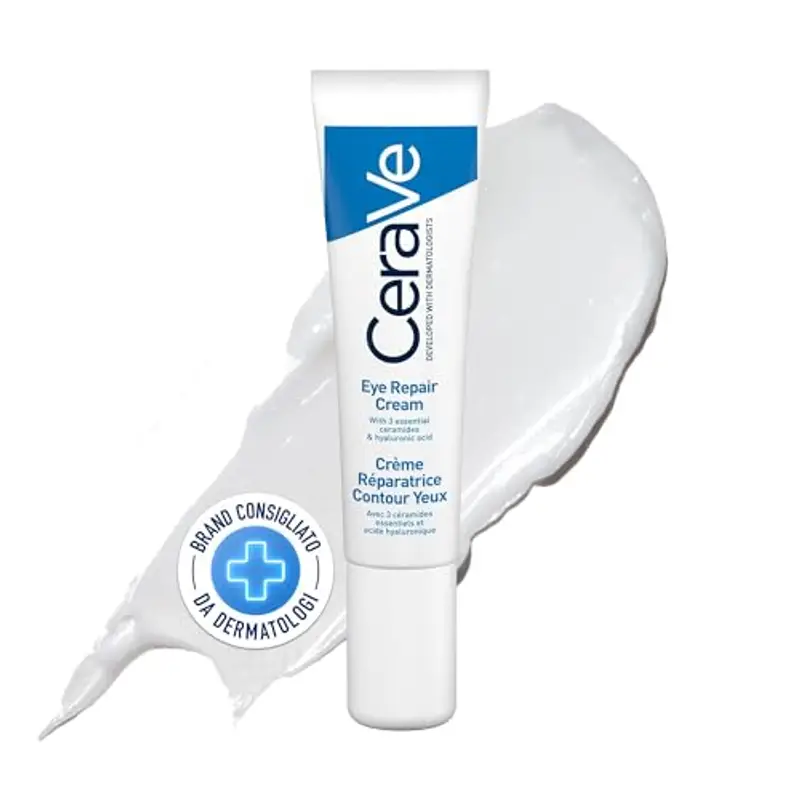 CeraVe Crema Contorno Occhi Riparatrice, Per un Contorno Occhi Idratato a Lungo, Borse Ridotte e Occhiaie Attenuate, Per Tutti i Tipi di Pelle, Con Acido Ialuronico e Ceramidi, 15 ml
