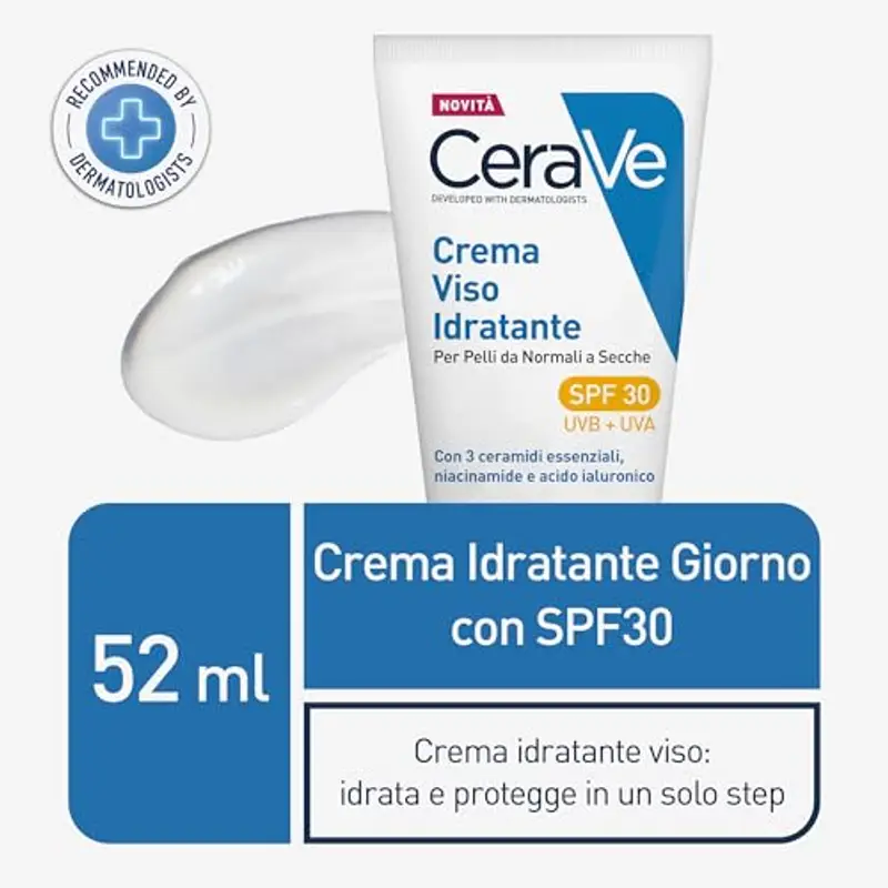 CeraVe Crema Idratante Viso SPF 30, Per Pelli da Normali a Secche, Idratazione Profonda, Ad Assorbimento Rapido, Con Protezione Solare SPF 30 e Acido Ialuronico, 52 ml miniatura 2