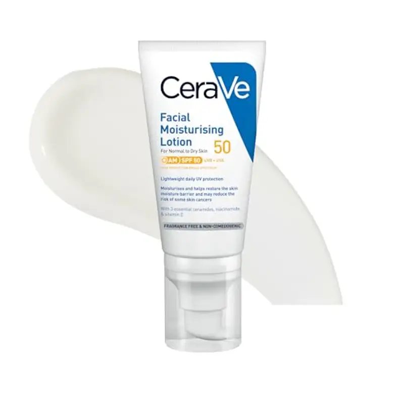 CeraVe Crema Idratante Viso SPF 50, Per Pelli da Normali a Secche, Idratazione Profonda, Ad Assorbimento Rapido, Con Protezione Solare SPF 50 e Acido Ialuronico, 52 ml