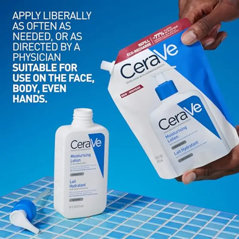 CeraVe Lozione Idratante, Per Pelli da Secche a Molto Secche, Barriera Cutanea Sana e Ripristinata, Con Ceramidi e Acido Ialuronico, Confezione Refill, 473 gr miniatura 2