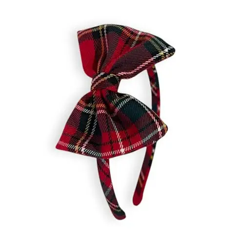 Cerchietto per Capelli Bambina in Tartan Scozzese-Cerchietto Bambina con fiocco rosso miniatura 2