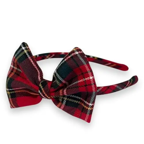 Cerchietto per Capelli Bambina in Tartan Scozzese-Cerchietto Bambina con fiocco rosso miniatura 3