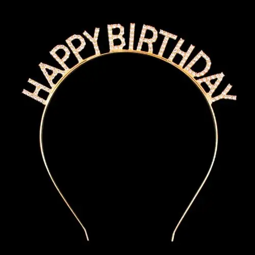 Cerchietto per capelli con scritta "Happy Birthday", diadema con strass scintillanti, per donne, ragazze, accessori per miniatura 3
