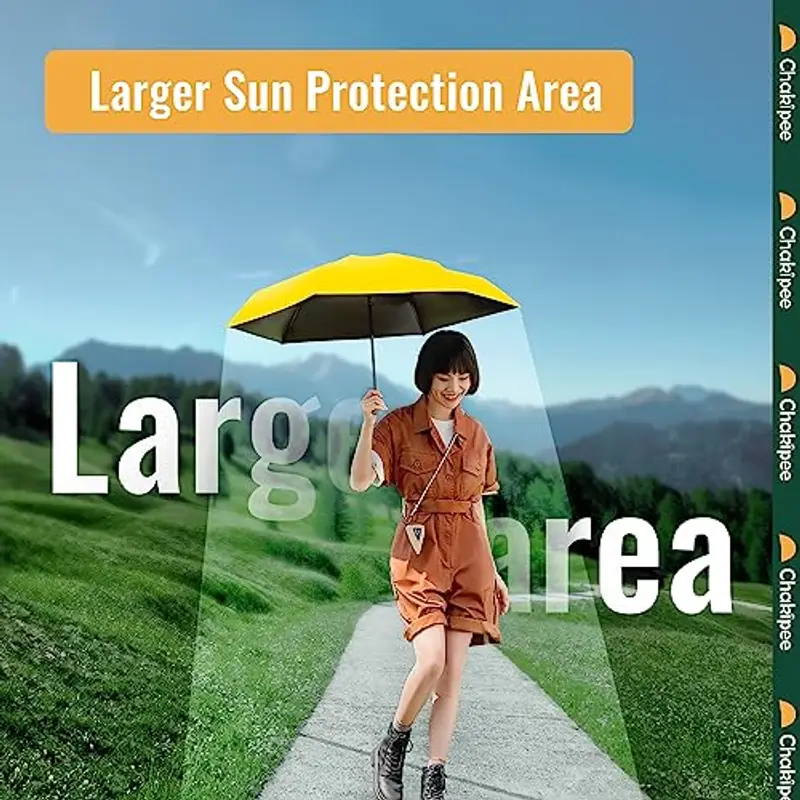 Chakipee Mini Regenschirm Klein Taschenschirm Mit 6 Rippen kompakt Faltbar Leicht Im Freien UV Schutz Regenschirme Schirm für Sonne und Regen Gelb miniatura 3