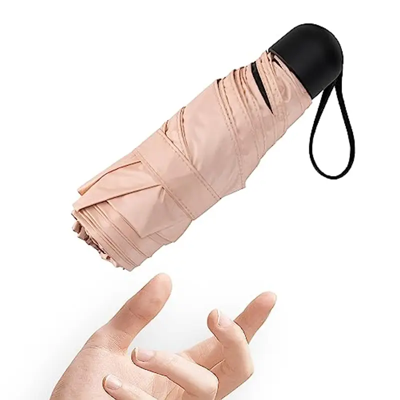 Chakipee Mini Regenschirm Klein Taschenschirm Mit 6 Rippen kompakt Faltbar Leicht Im Freien UV Schutz Regenschirme Schirm für Sonne und Regen Rosa