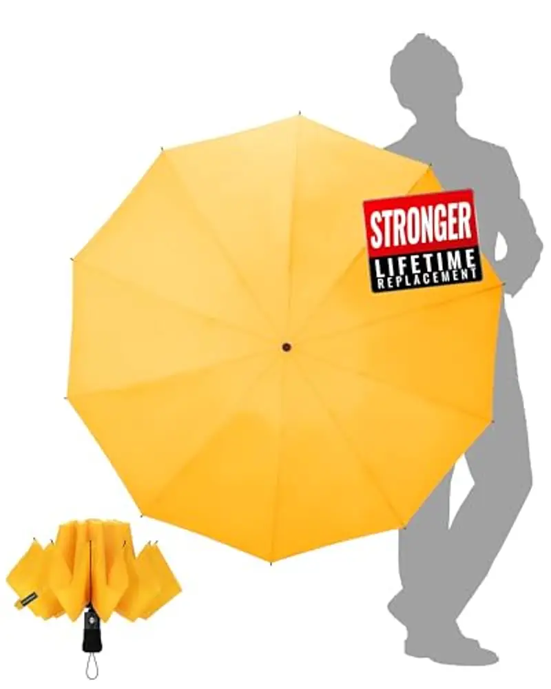 Chakipee Ombrello Pieghevole Pioggia da Viaggio Antivento - Ombrello Giallo per Uomo Automatico Apri Chiudi,Inverso Portatile per la Compatto, Rivestimento in Tessuto 210T Apertura 105 cm 10 Stecche