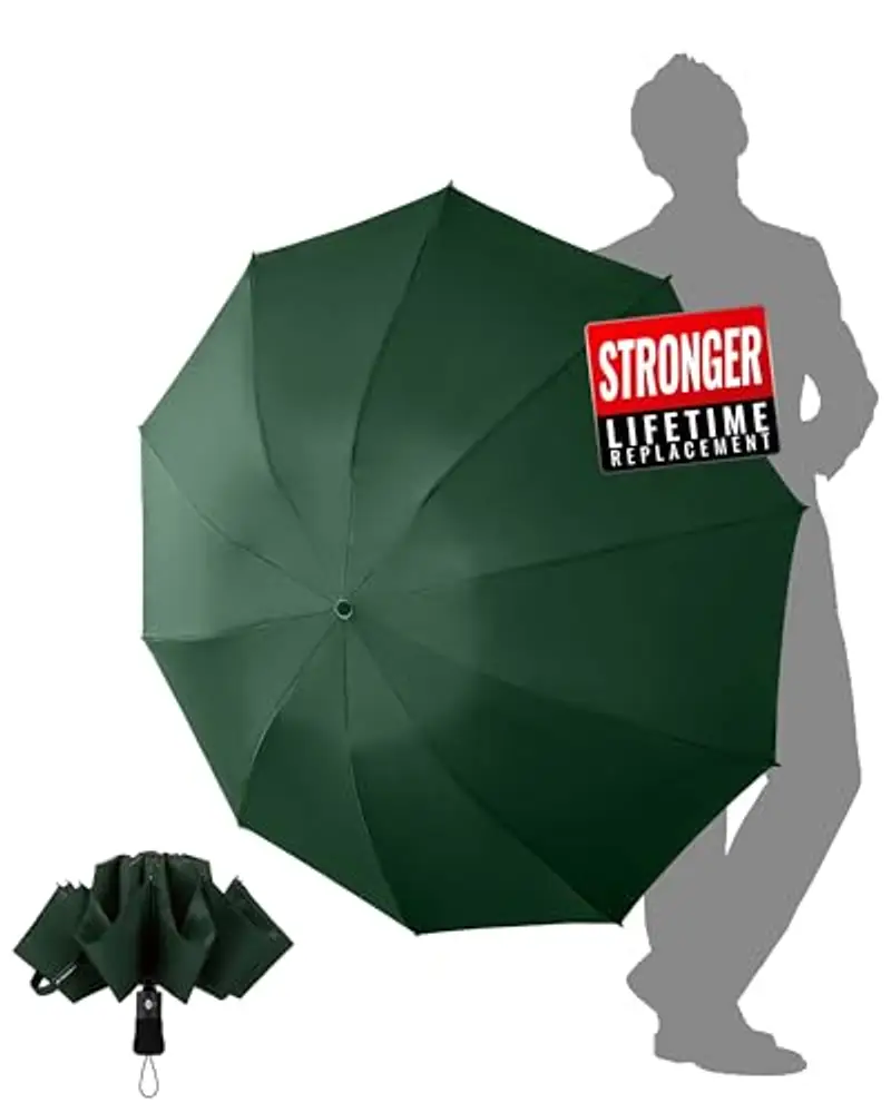 Chakipee Ombrello Pieghevole Pioggia da Viaggio Antivento - Ombrello Verde per Uomo Automatico Apri Chiudi,Inverso Portatile per la Compatto, Rivestimento in Tessuto 210T Apertura 105 cm 10 Stecche