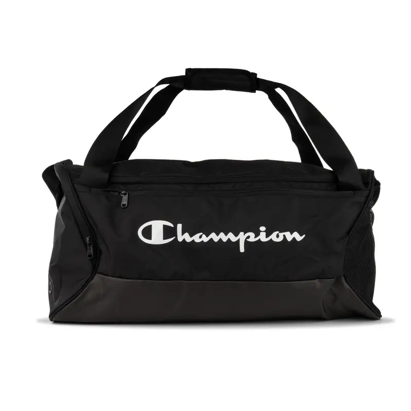 Borsa sportiva nera con tasconi con zip e maxi logo