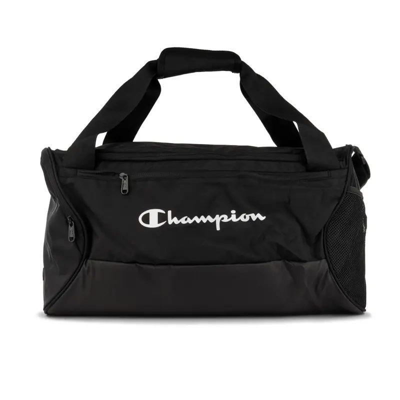 Borsa sportiva nera con tasconi e maxi logo