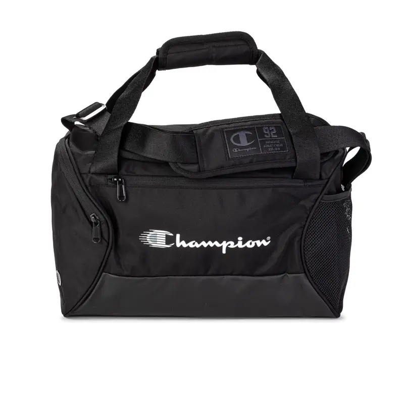 Borsa sportiva nera con zip e stampa maxi logo