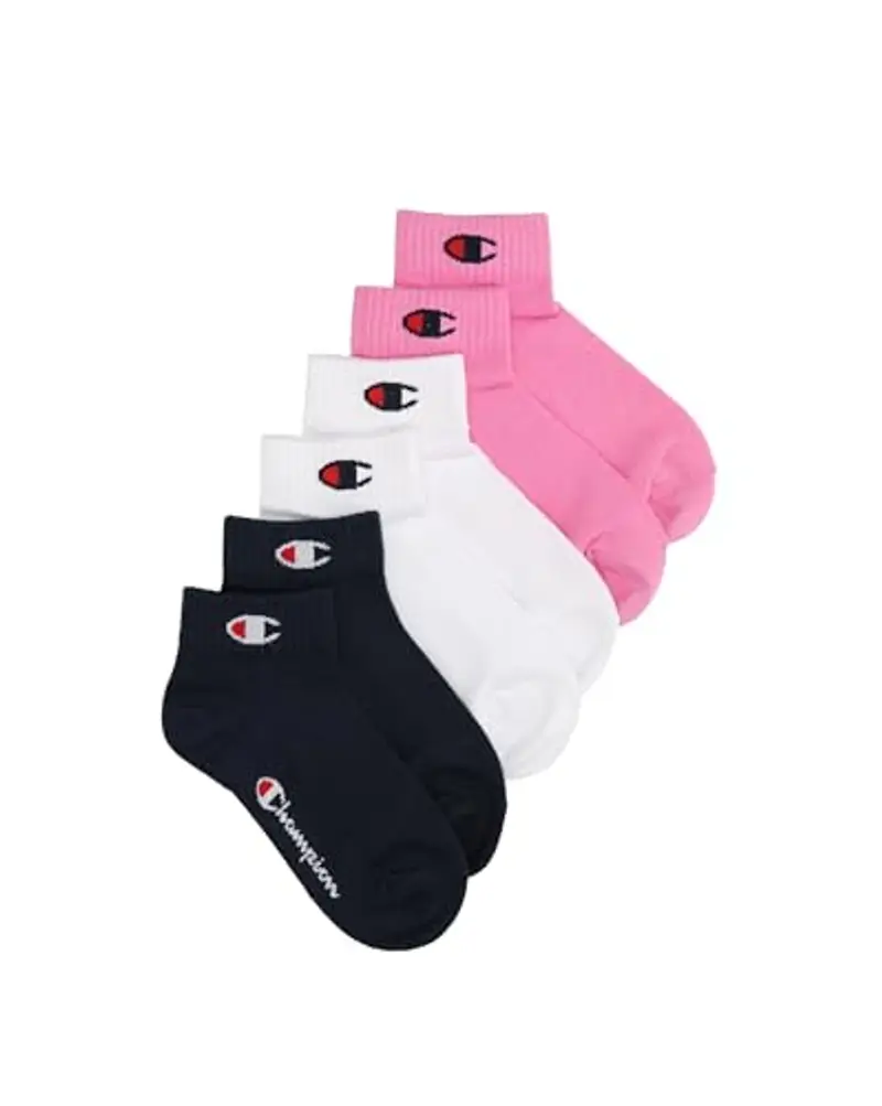 Champion Core Socks Junior 6PP Quarter Calzettoni, Rosa (Fucsia), 31-34 Unisex-Bambini e Ragazzi