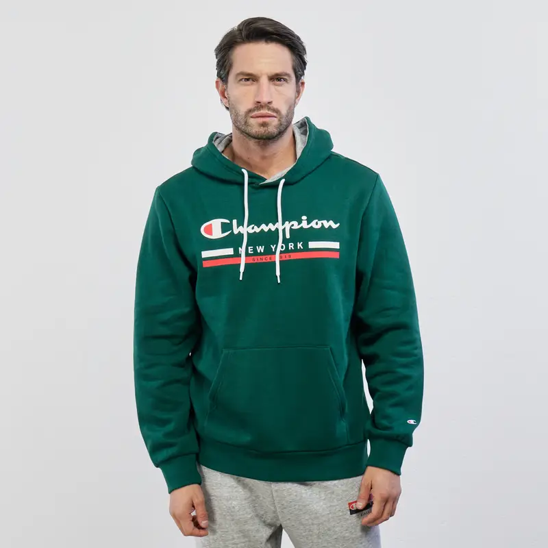 Felpa sportiva verde con cappuccio, tasca e stampa maxi logo