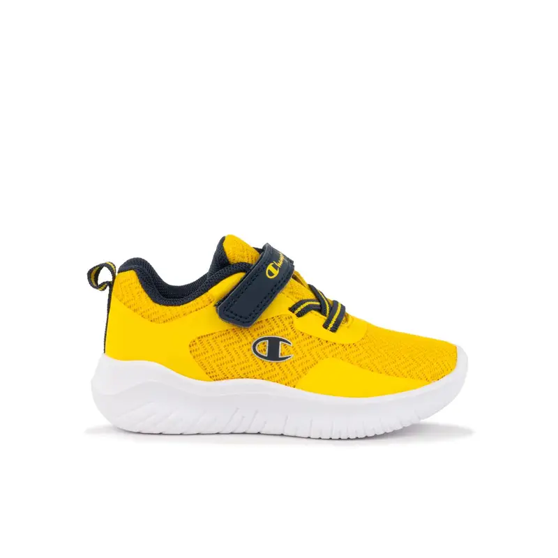 Sneakers bambino gialle da running con velcro e lacci elastici