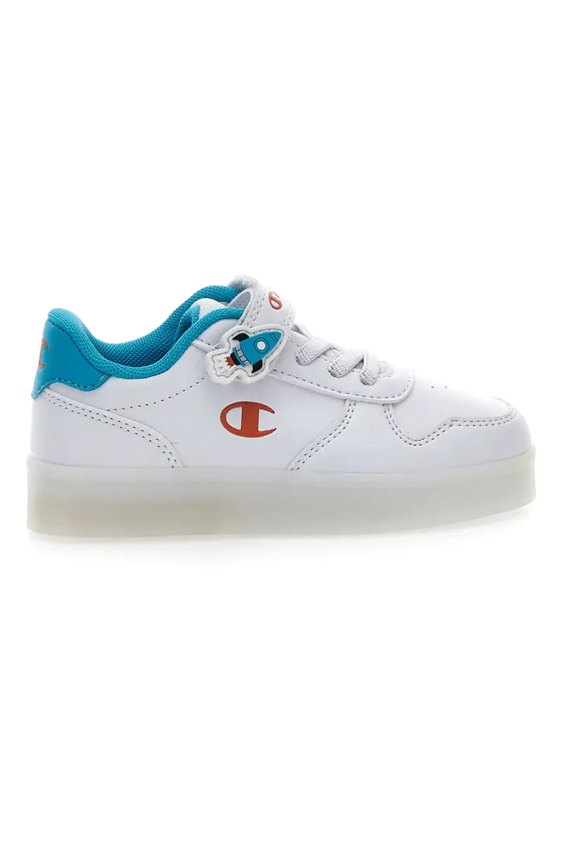 Sneakers bianche con dettagli azzurri e luci Champion GLW B TD [BIANCO]