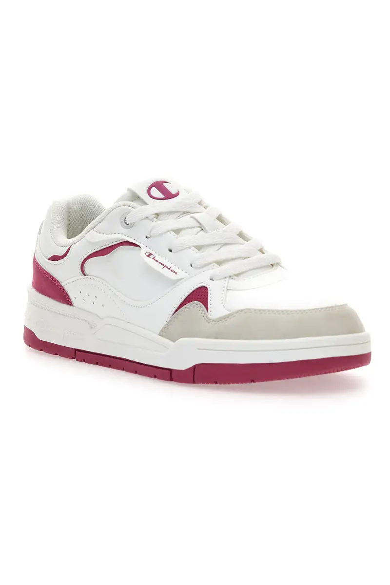 Sneakers bianche con dettagli fucsia e punta scamosciata Champion RD18 Heritage Flap Low G GS [BIANCO] miniatura 2