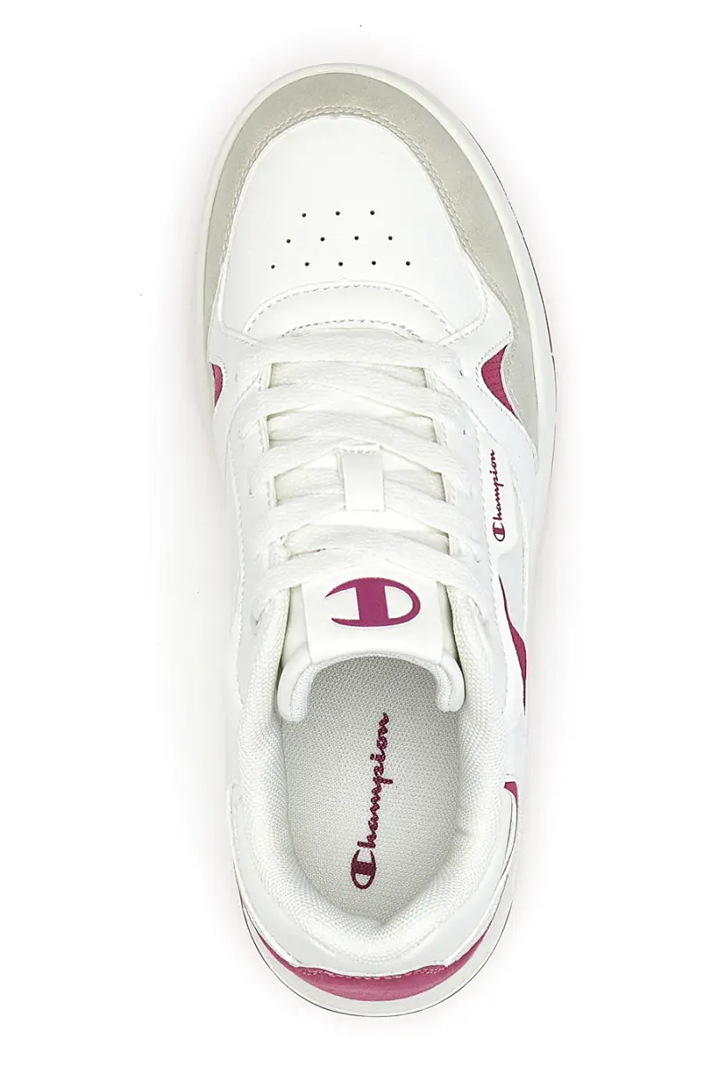 Sneakers bianche con dettagli fucsia e punta scamosciata Champion RD18 Heritage Flap Low G GS [BIANCO] miniatura 3