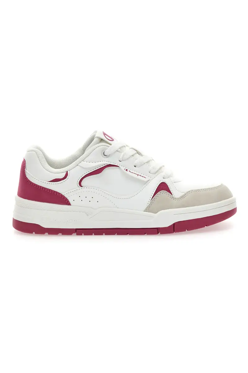 Sneakers bianche con dettagli fucsia e punta scamosciata Champion RD18 Heritage Flap Low G GS [BIANCO]