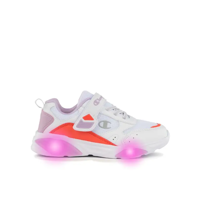 Sneakers bimba bianche da ginnastica modello Wave con luci e velcro