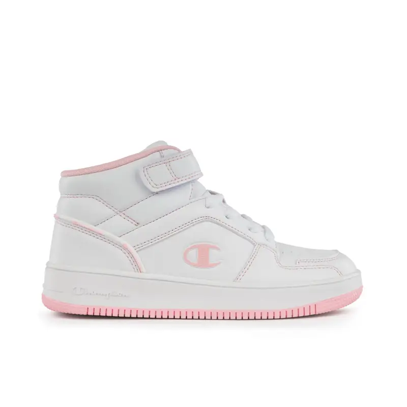 Sneakers bimba bianche e rosa da basket modello Rebound con lacci e velcro