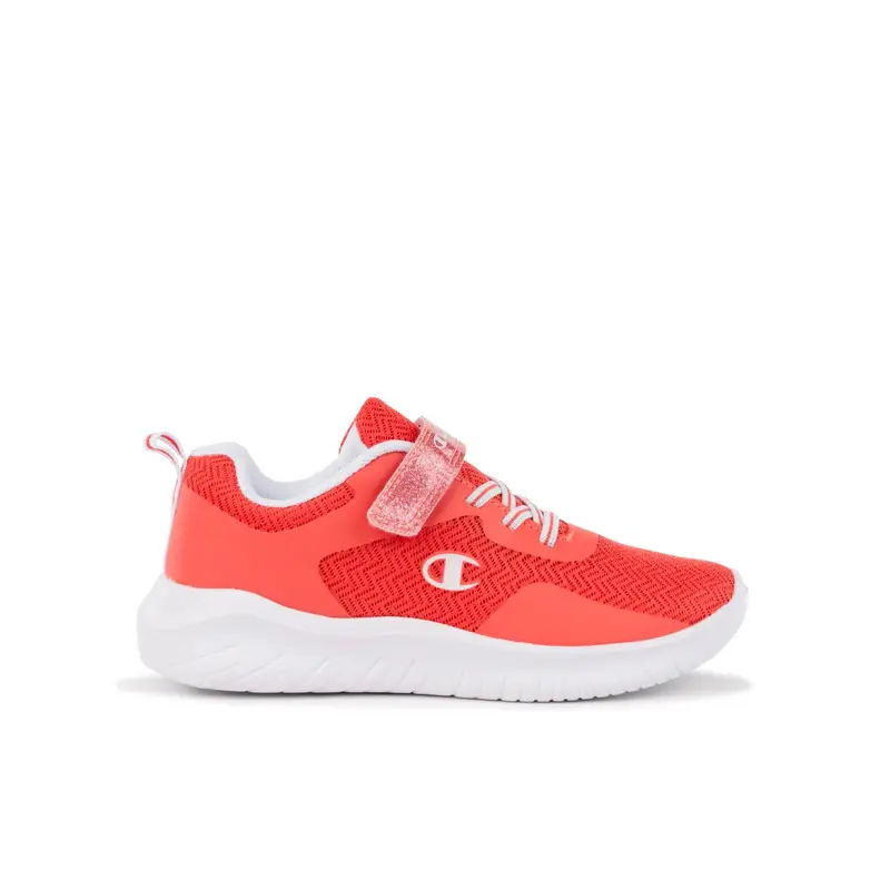 Sneakers running arancioni da bambina con velcro e lacci elastici