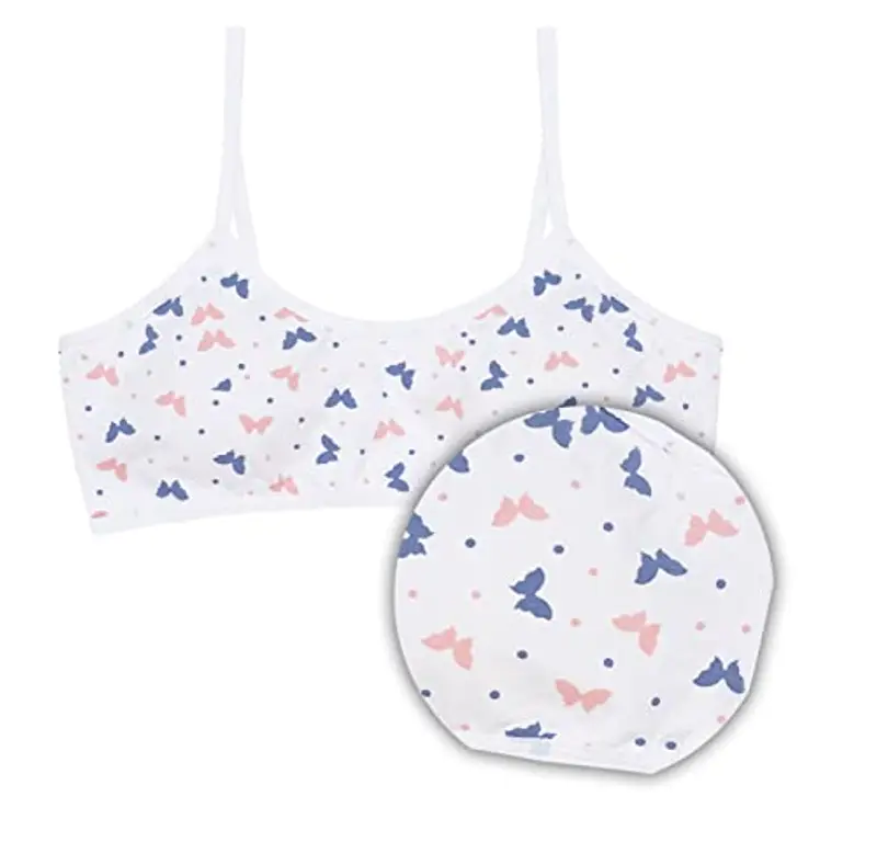 Channo Reggiseno Basic in Cotone per Ragazza, Senza Ferretto e con Imbottiture Rimovibili - Confezione da 6, Farfalle miniatura 3