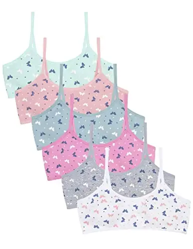 Channo Reggiseno Basic in Cotone per Ragazza, Senza Ferretto e con Imbottiture Rimovibili - Confezione da 6, Farfalle,