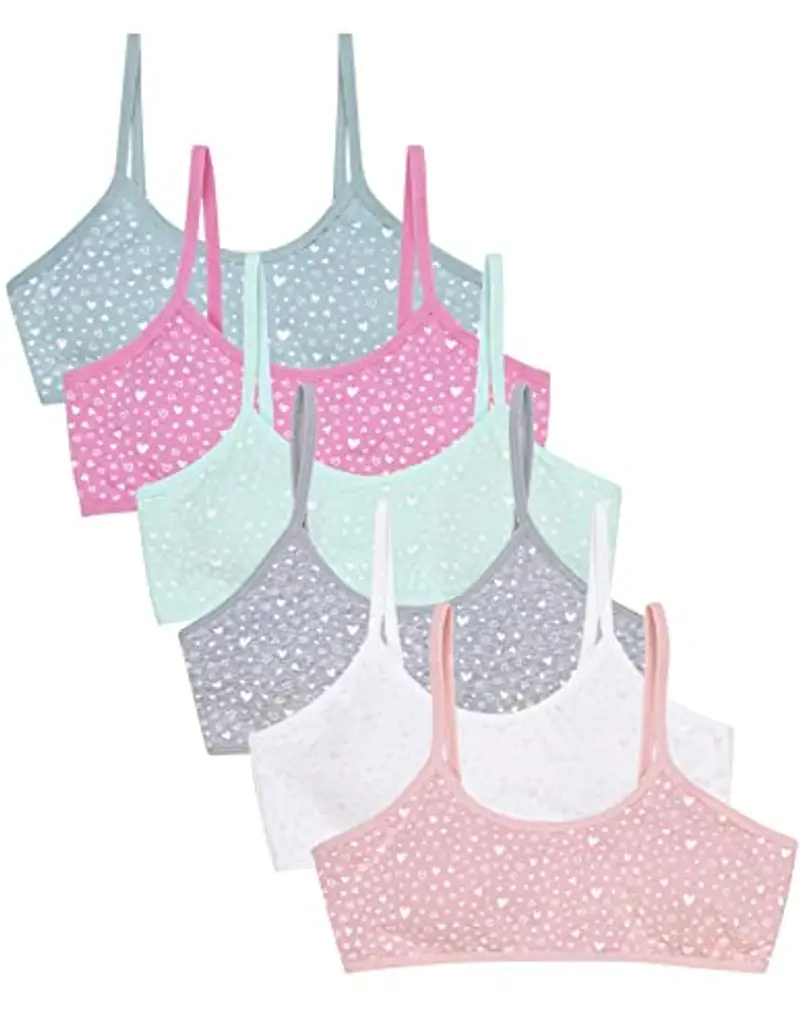 Channo Reggiseno Basic in Cotone per Ragazza, Senza Ferretto e con Imbottiture Rimovibili - Confezione da 6, Cuori, 8