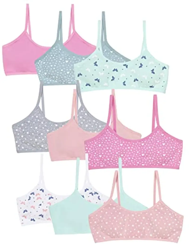Channo Reggiseno Basic in Cotone per Ragazza, Senza Ferretto e con Imbottiture Rimovibili - Confezione da 6, Sorprese, 12-14 Anni