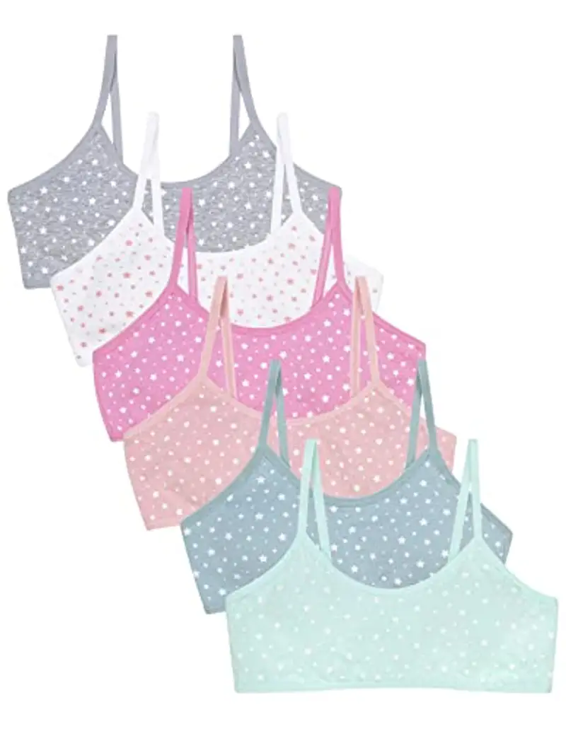 Channo Reggiseno Basic in Cotone per Ragazza, Senza Ferretto e con Imbottiture Rimovibili - Confezione da 6, Stelle, 12-14 Anni